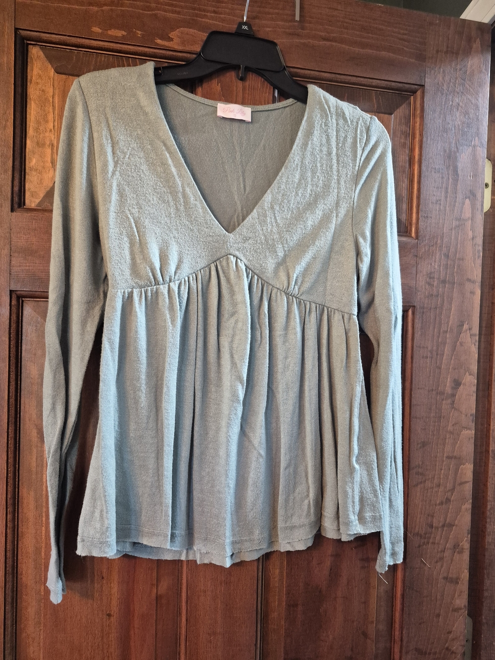 V-Neck Long Sleeve Babydoll Top in Light Sage